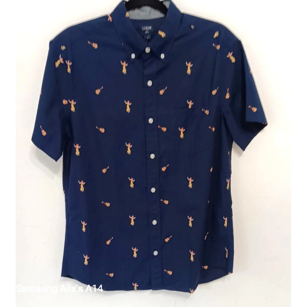 J. Crew Men's Hawaiian‎ Shirt Medium VTG Navy Blue Aloha Tropical Button
